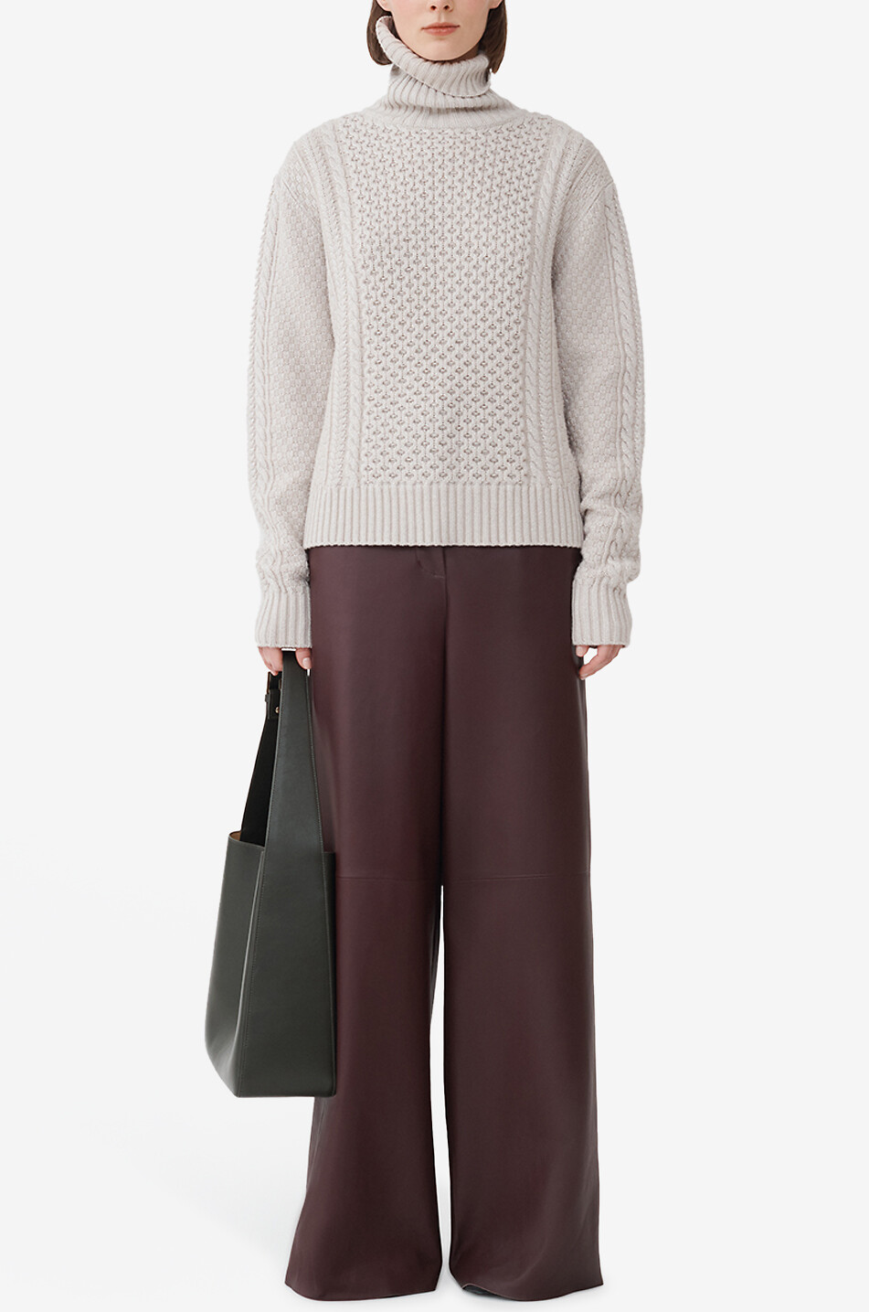 FABIANA FILIPPI Zopfstrick-Rollkragenpullover aus Lurex-Platinum Fisherman Damen Hellbeige 4