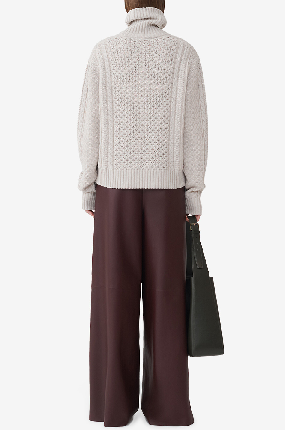 FABIANA FILIPPI Zopfstrick-Rollkragenpullover aus Lurex-Platinum Fisherman Damen Hellbeige 5