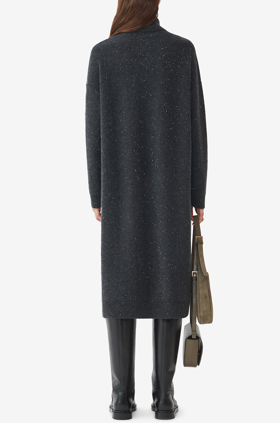 FABIANA FILIPPI Sequinned loose turtleneck jumper dress in Platinum thread Women DARK GREY 5