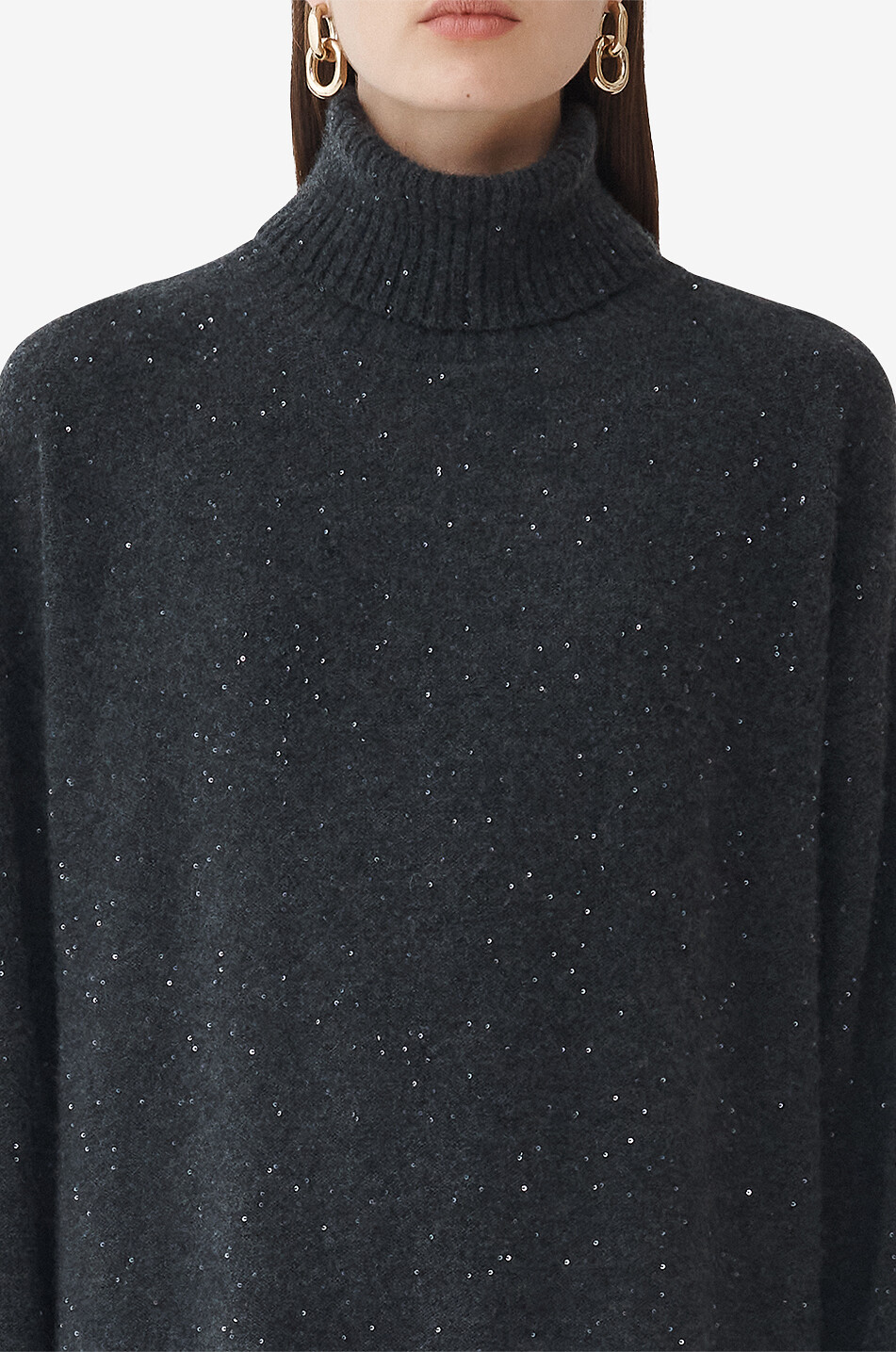 FABIANA FILIPPI Sequinned loose turtleneck jumper dress in Platinum thread Women DARK GREY 6