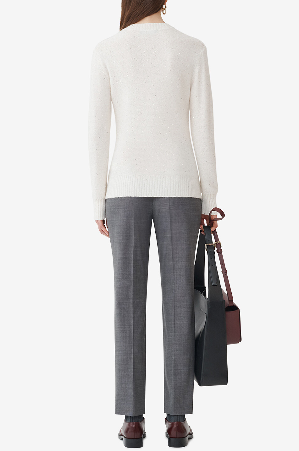 FABIANA FILIPPI Pull point mousse en cachemire et alpaga à col V et sequins Femme BLANC CASSE 5