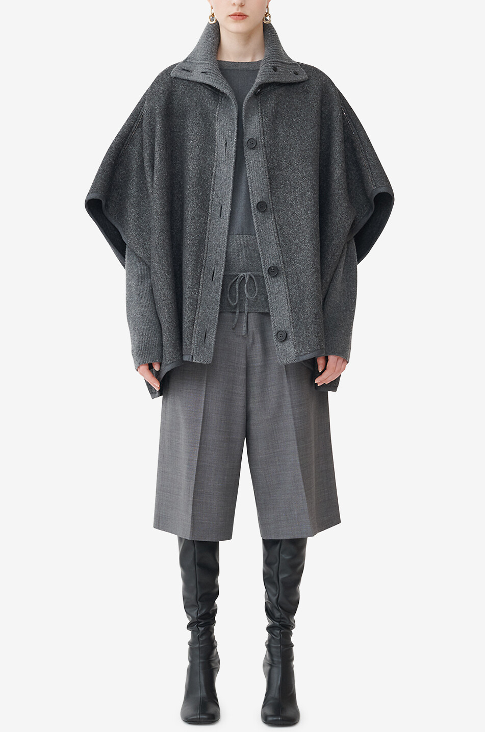 FABIANA FILIPPI Pull en maille et flanelle à taille basse Femme GRIS FONCÉ 4
