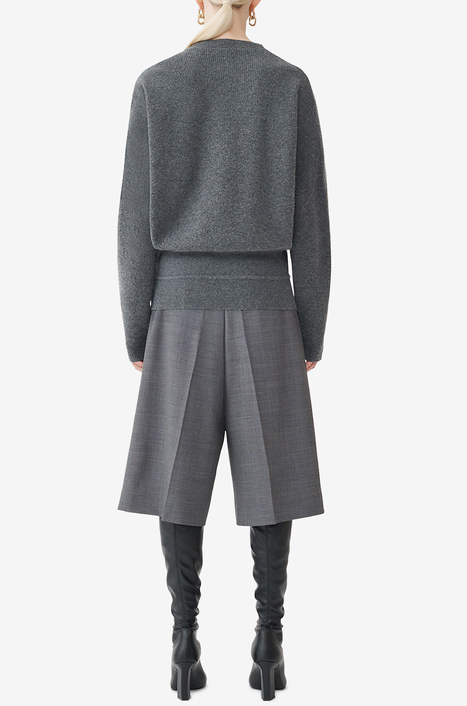 FABIANA FILIPPI Pull en maille et flanelle à taille basse Femme GRIS FONCÉ 6