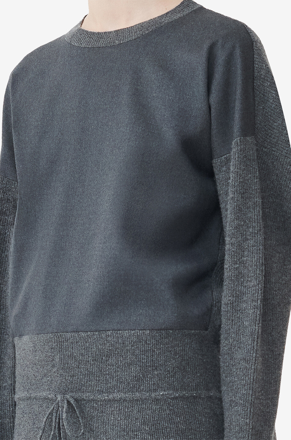 FABIANA FILIPPI Pull en maille et flanelle à taille basse Femme GRIS FONCÉ 7