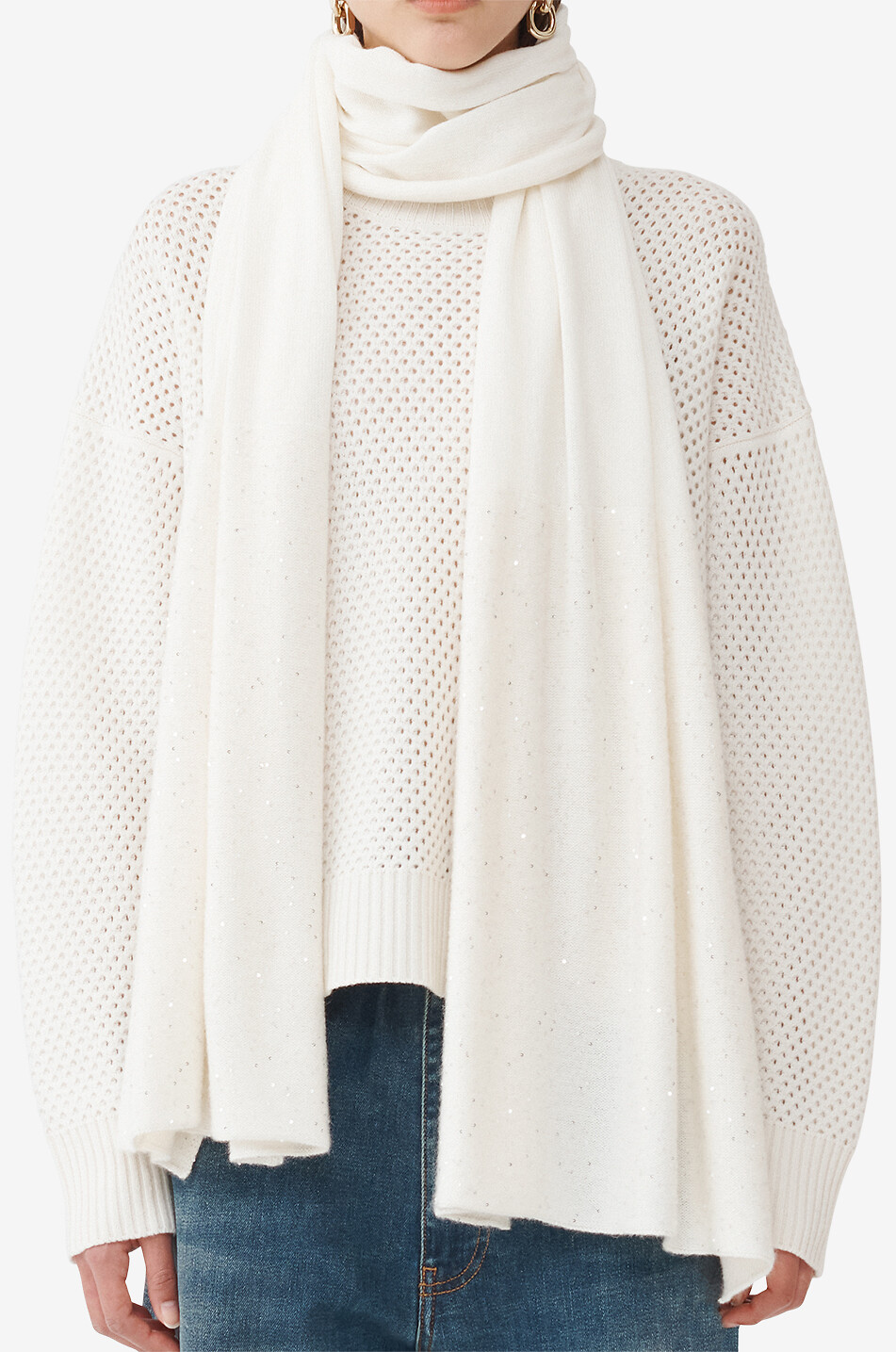 FABIANA FILIPPI Maxi écharpe en maille de fil Platinum à sequins Femme BLANC CASSE 5