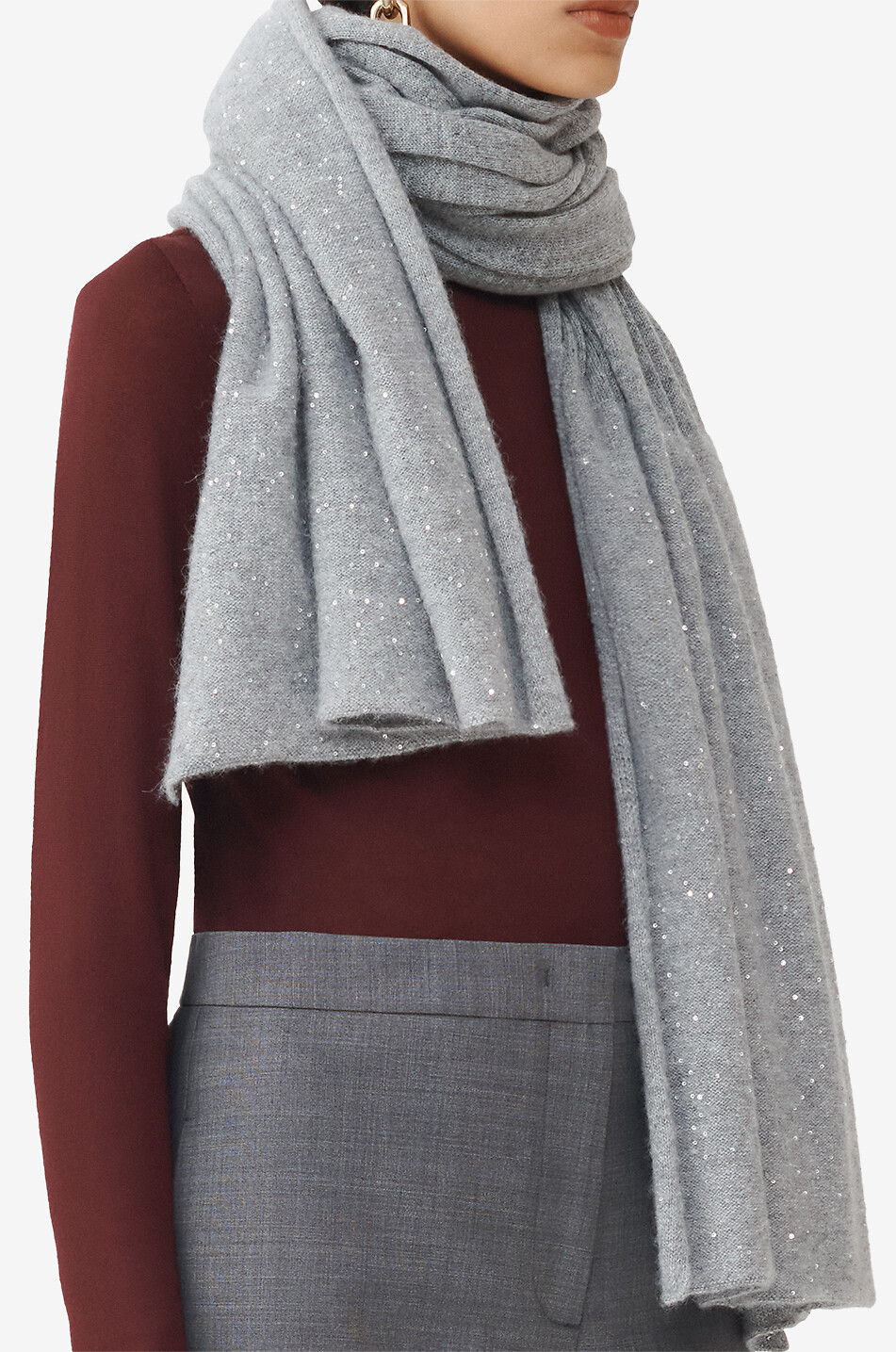 FABIANA FILIPPI Sequined Platinum thread maxi knit scarf Women GREY 5