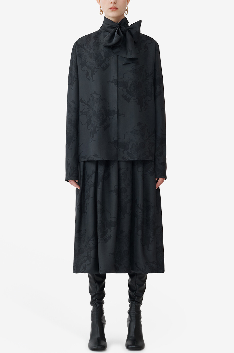 FABIANA FILIPPI Fabula Mundi printed silk blouse with necktie Women DARK GREY 4