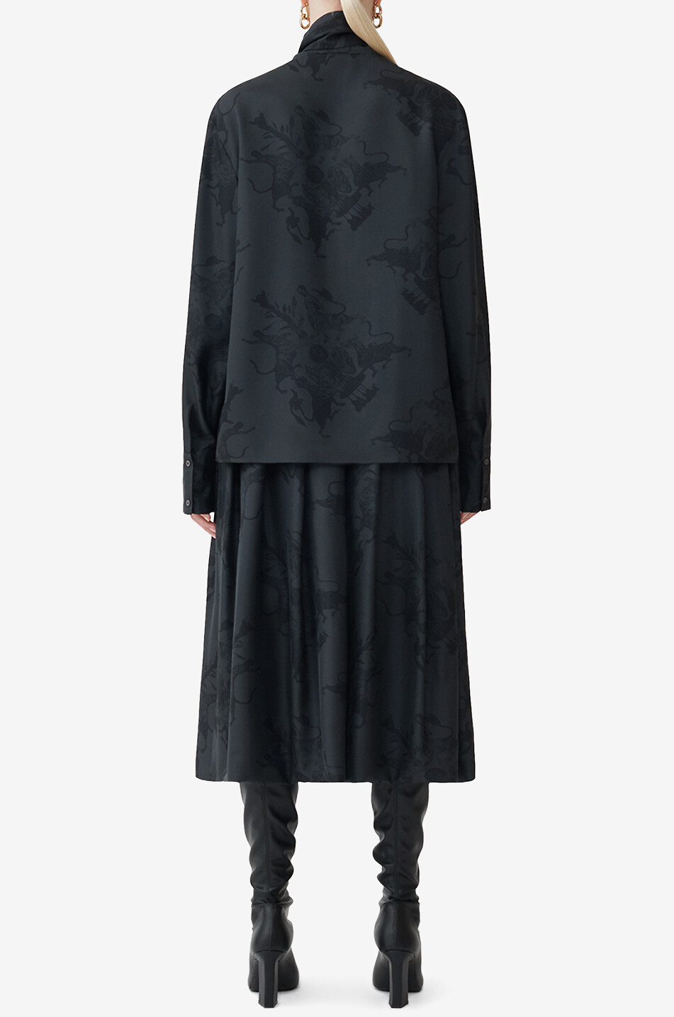 FABIANA FILIPPI Fabula Mundi printed silk blouse with necktie Women DARK GREY 5