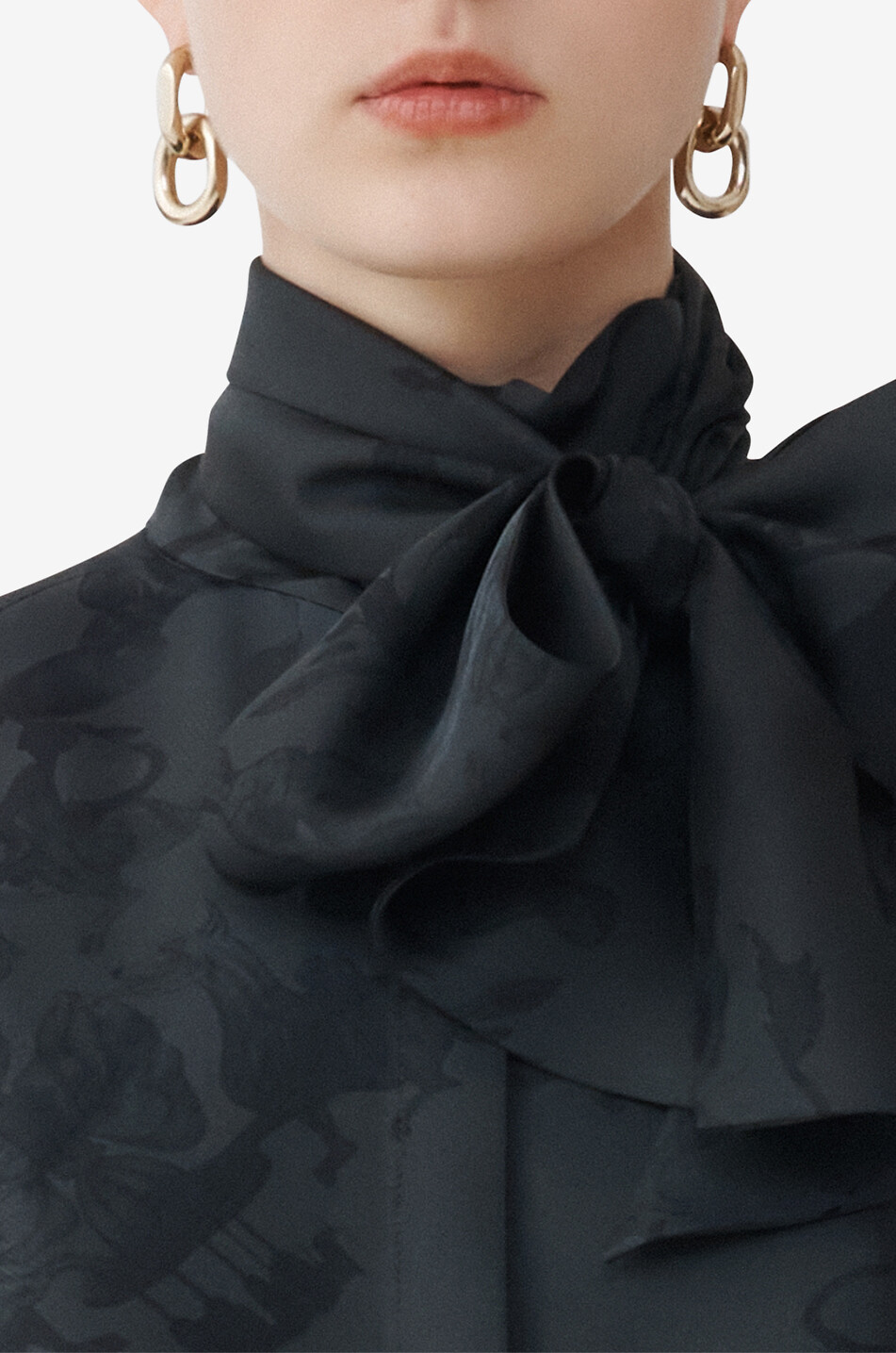 FABIANA FILIPPI Fabula Mundi printed silk blouse with necktie Women DARK GREY 6