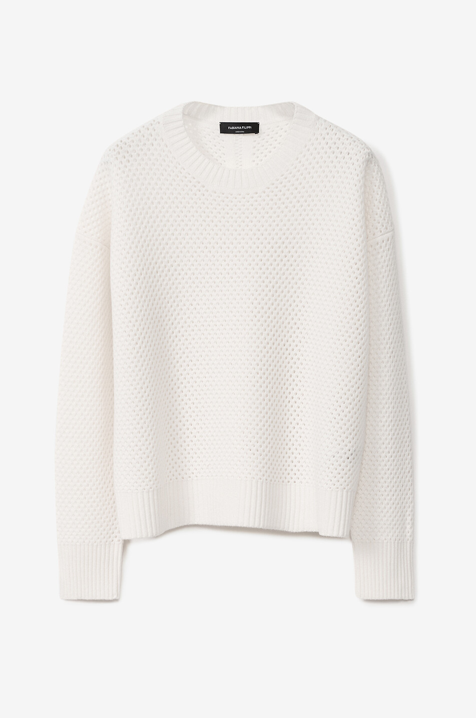 Weiter Lochstrickpullover aus Platinum-Faden