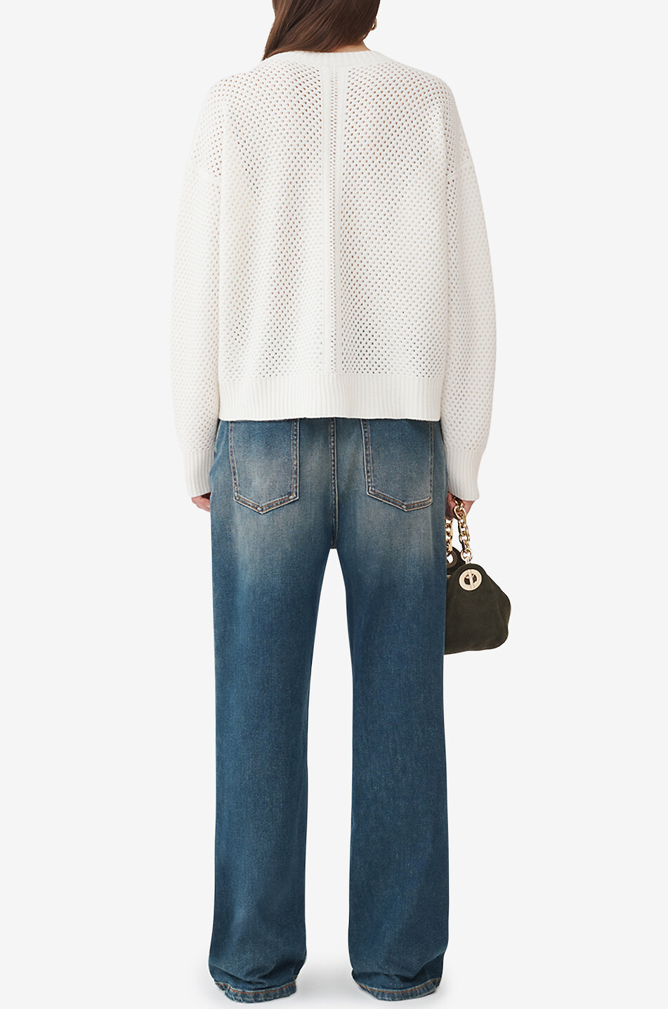 Weiter Lochstrickpullover aus Platinum-Faden