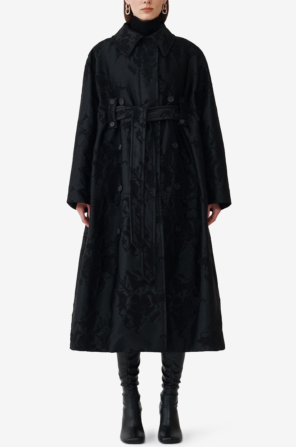 FABIANA FILIPPI Weiter Dreiviertel-Jacquard-Mantel mit Wappenmotiven Damen SCHWARZ 2