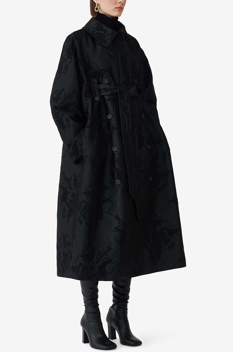 FABIANA FILIPPI Weiter Dreiviertel-Jacquard-Mantel mit Wappenmotiven Damen SCHWARZ 3