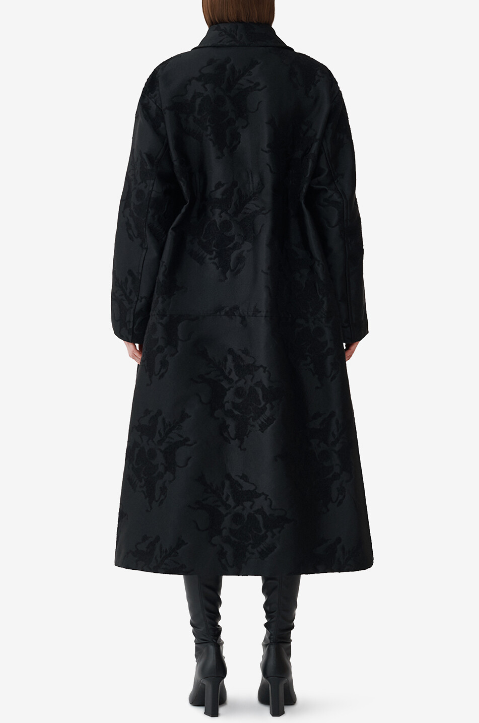 FABIANA FILIPPI Weiter Dreiviertel-Jacquard-Mantel mit Wappenmotiven Damen SCHWARZ 4