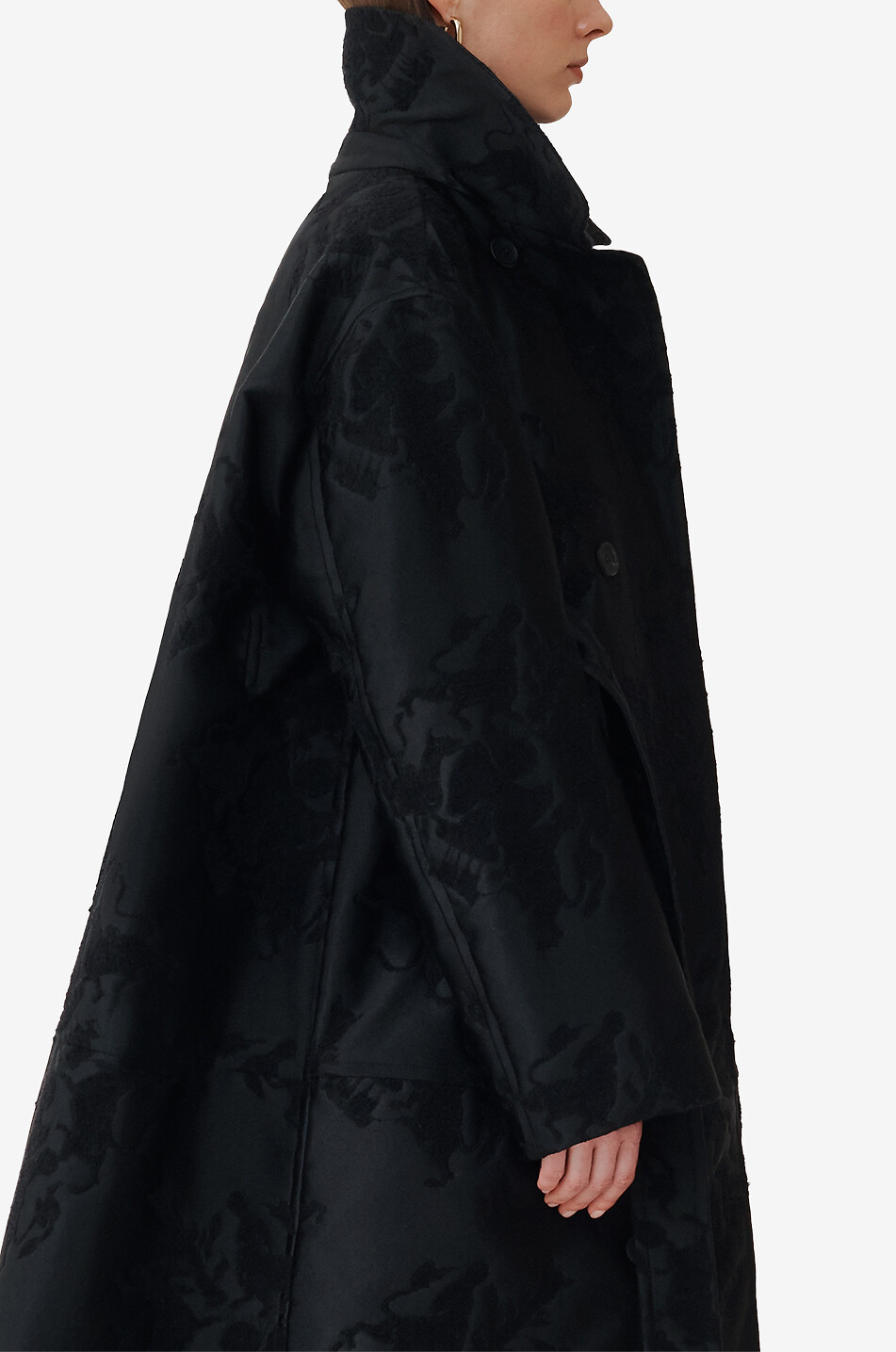 FABIANA FILIPPI Weiter Dreiviertel-Jacquard-Mantel mit Wappenmotiven Damen SCHWARZ 5