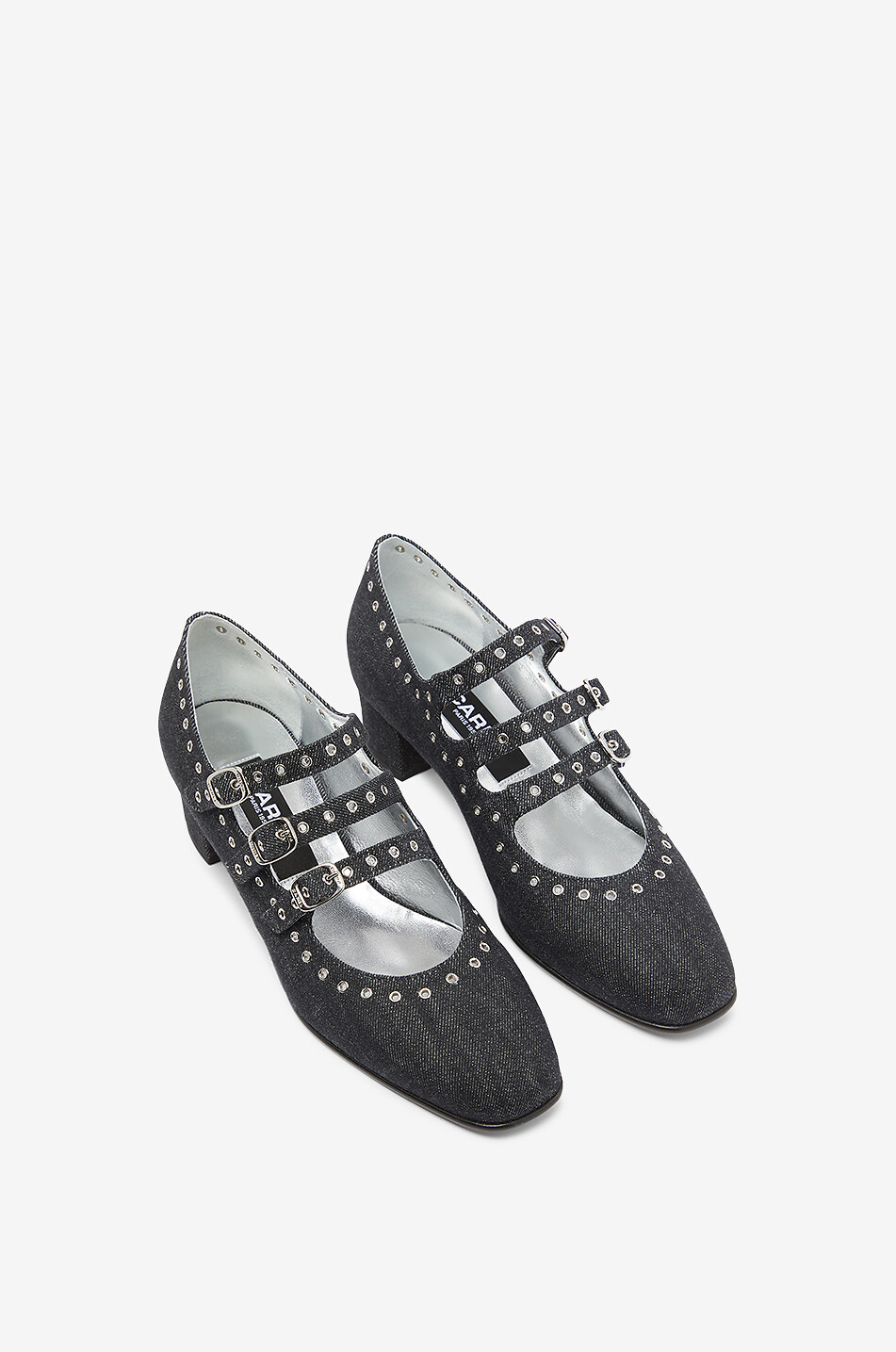 CAREL Camden 50 eyelet-adorned denim Mary Jane shoes Women BLACK 3