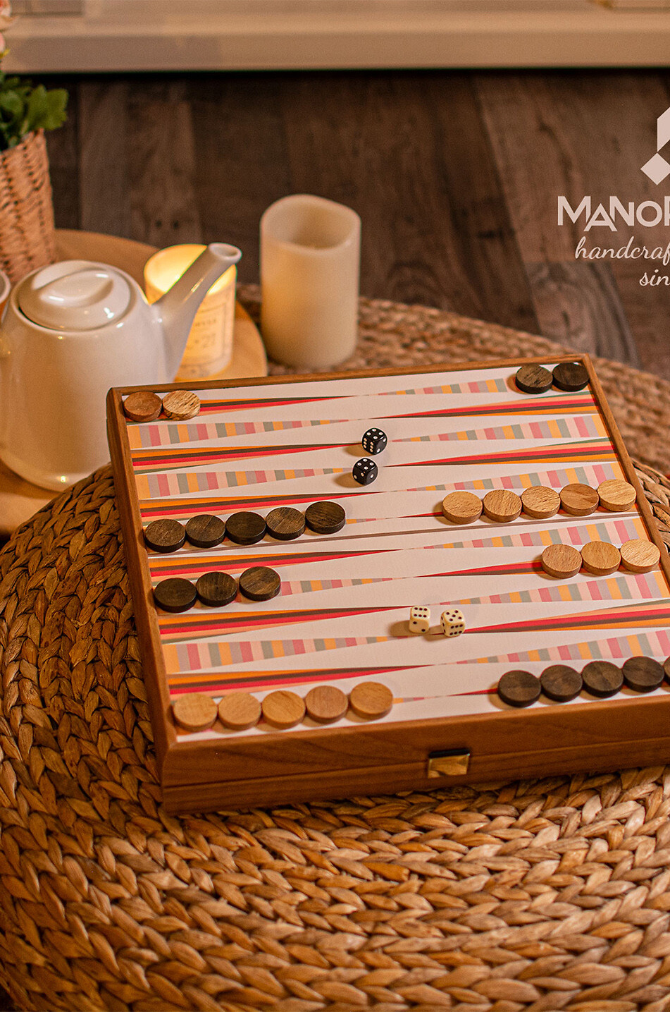 MANOPOULOS Gesellschaftsspielset aus Holz Rainbow 4-in-1 Haus BRAUN 11