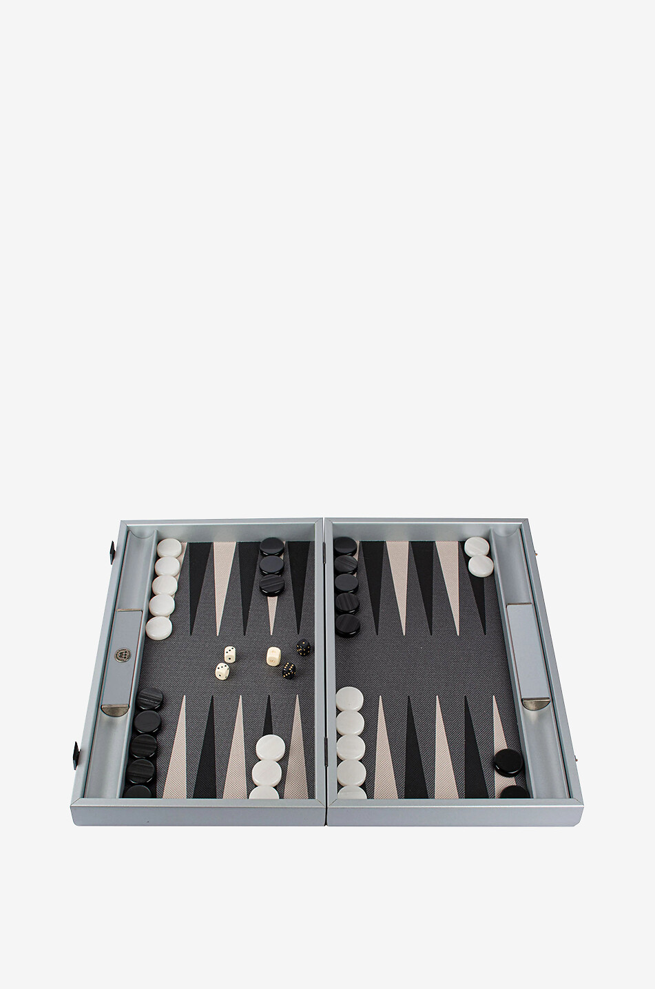 MANOPOULOS Backgammon-Spiel aus Holz und Kunstleder Premium Futuristic Design Haus SILBER 1