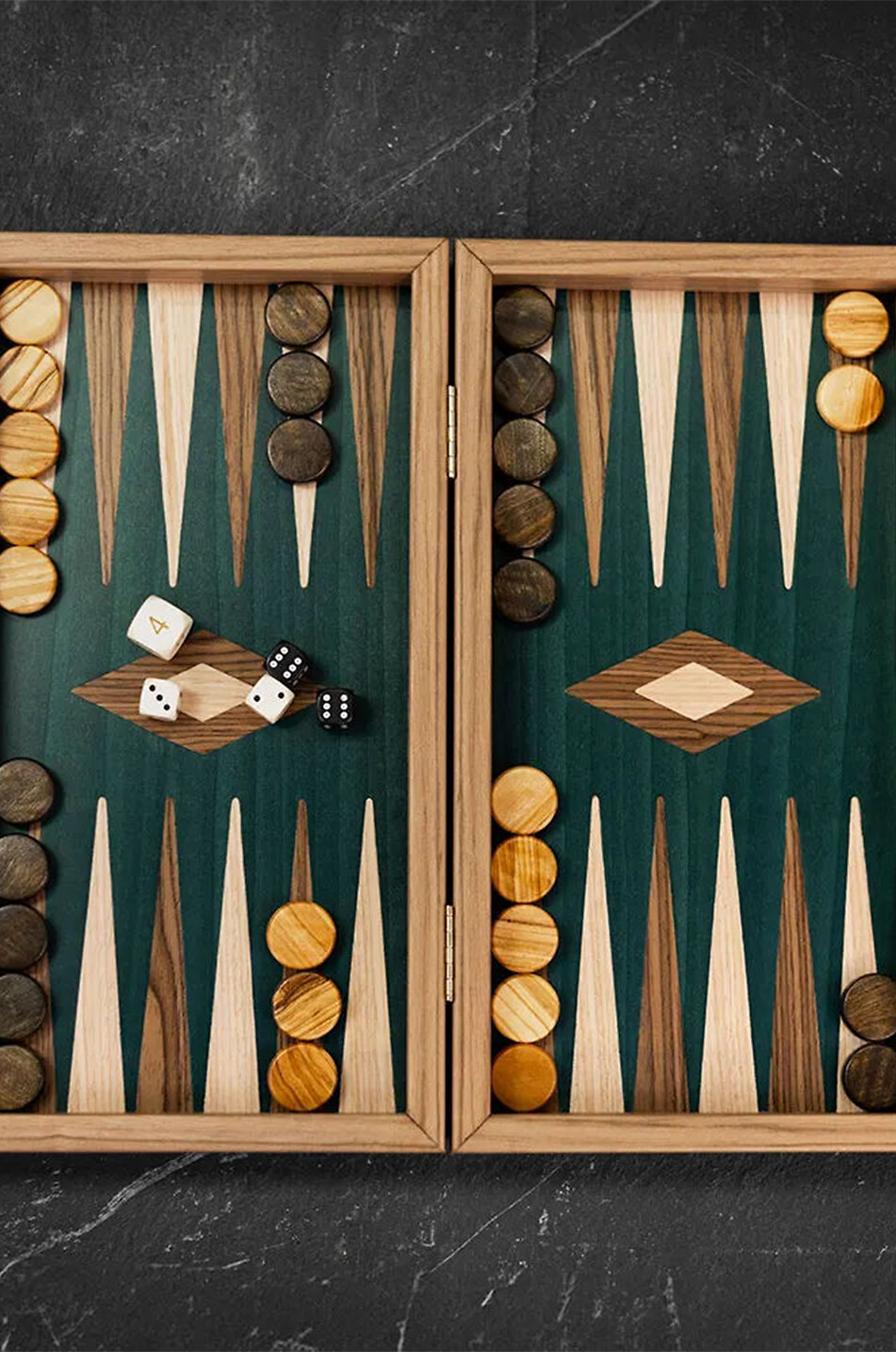 MANOPOULOS American Green Walnut Inlaid Travel wooden Backgammon set Home DARK GREEN 1