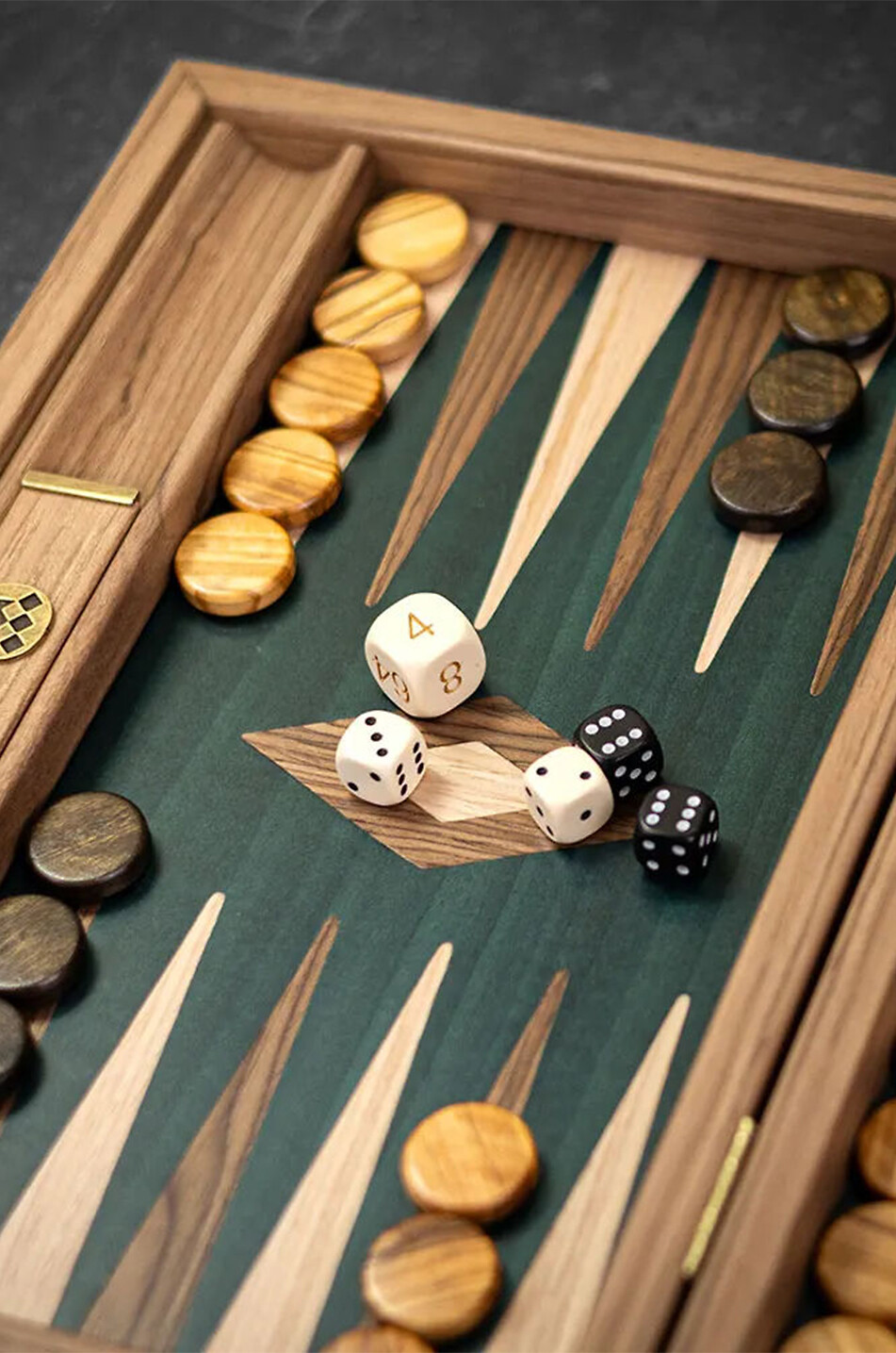 MANOPOULOS American Green Walnut Inlaid Travel wooden Backgammon set Home DARK GREEN 3