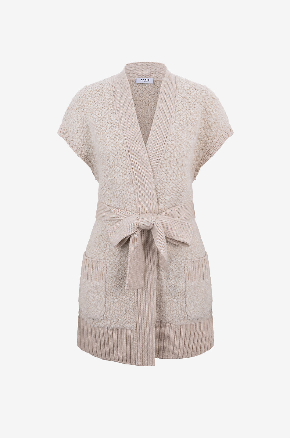 Ärmelloser Bouclé-Strick-Cardigan mit Gürtel