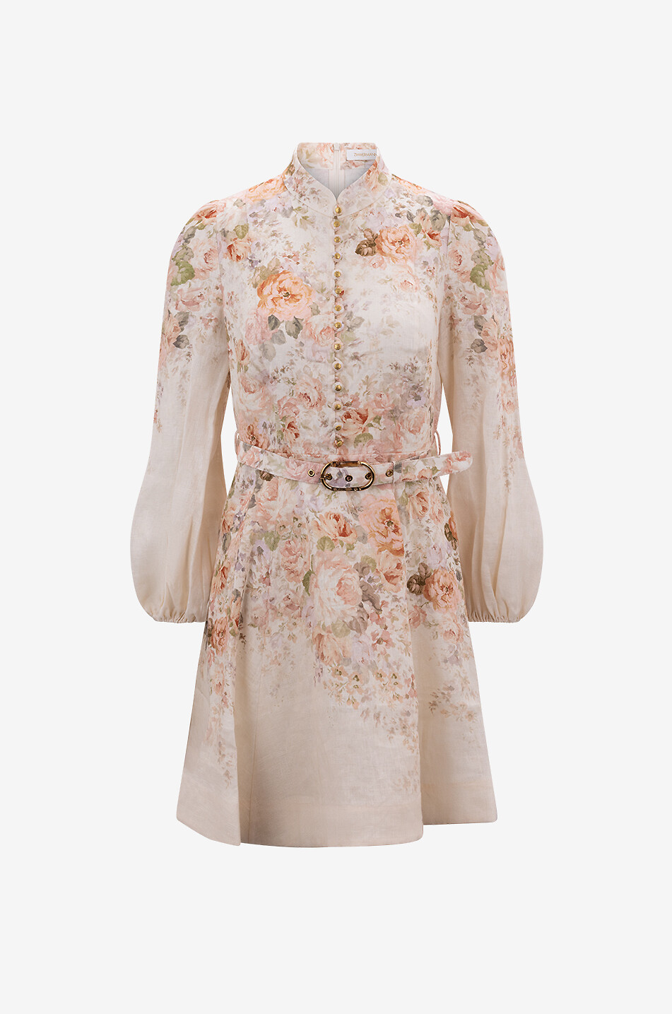 Ausgestelltes Mini-Hemdkleid aus Leinen Illustration Buttoned Roccoco Floral