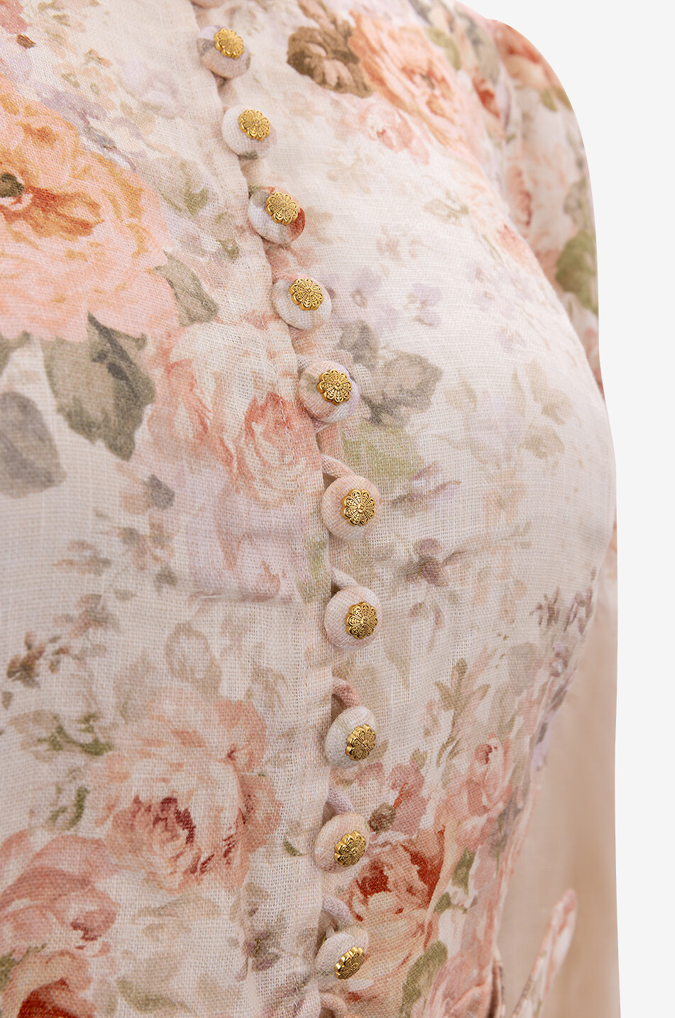 Ausgestelltes Mini-Hemdkleid aus Leinen Illustration Buttoned Roccoco Floral