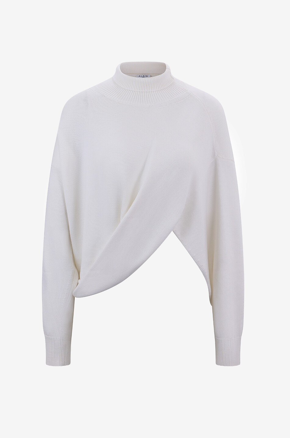 ALAÏA Pull asymétrique drapé à col entonnoir en laine Femme BLANC CASSE 1