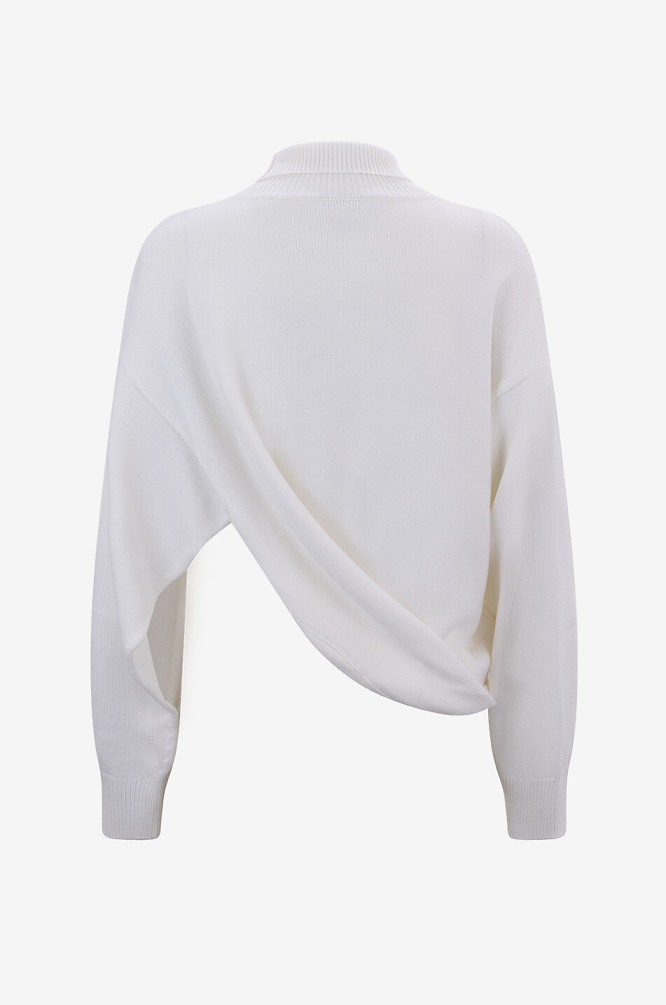 ALAÏA Pull asymétrique drapé à col entonnoir en laine Femme BLANC CASSE 2