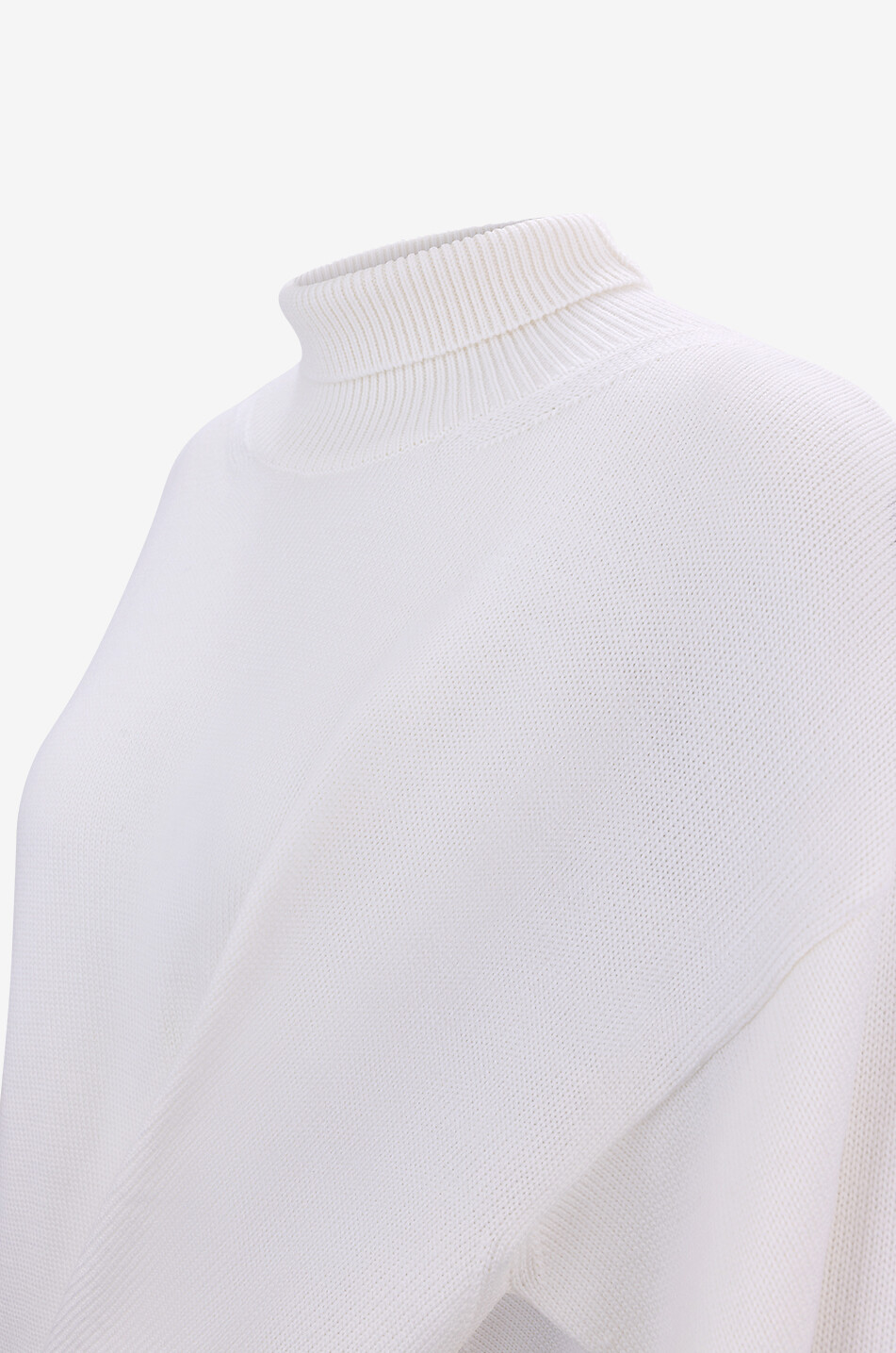 ALAÏA Pull asymétrique drapé à col entonnoir en laine Femme BLANC CASSE 3