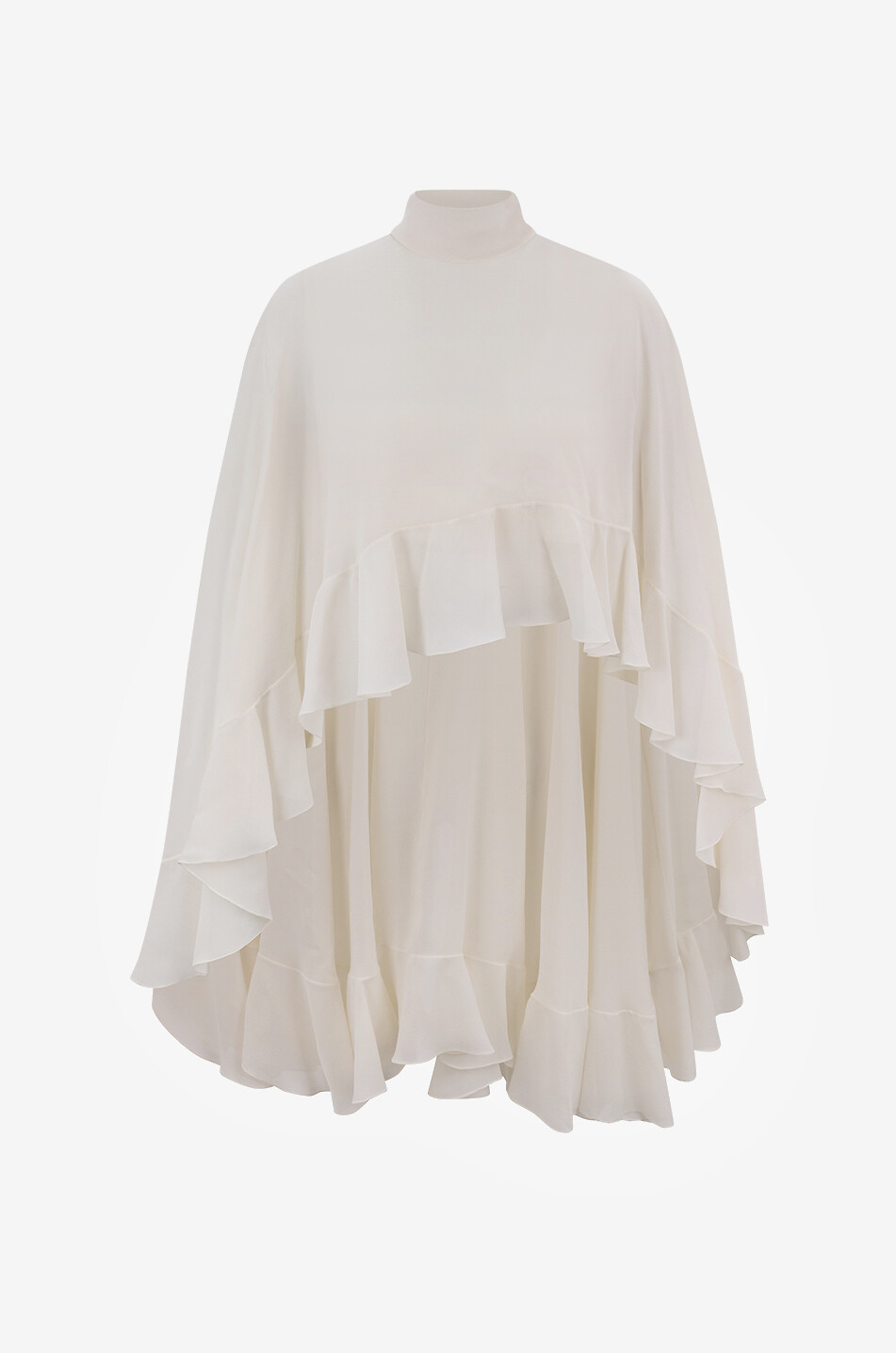 Blouse cape en georgette de soie a volants