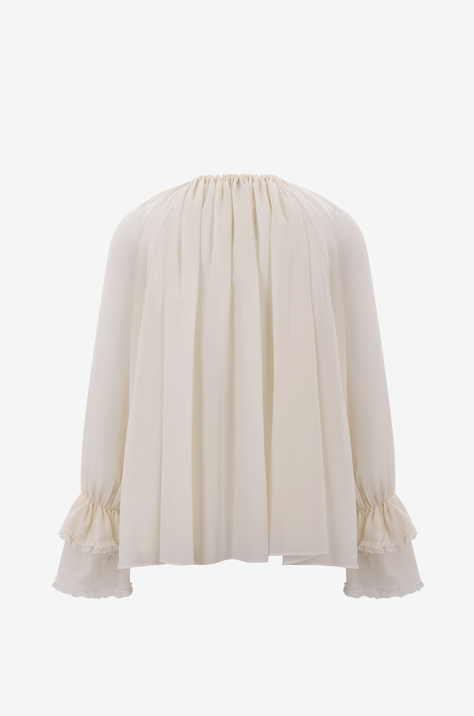 CHLOE Seidengeorgette-Bluse mit Rüschenmanschetten und Spitze Damen WEISS 2