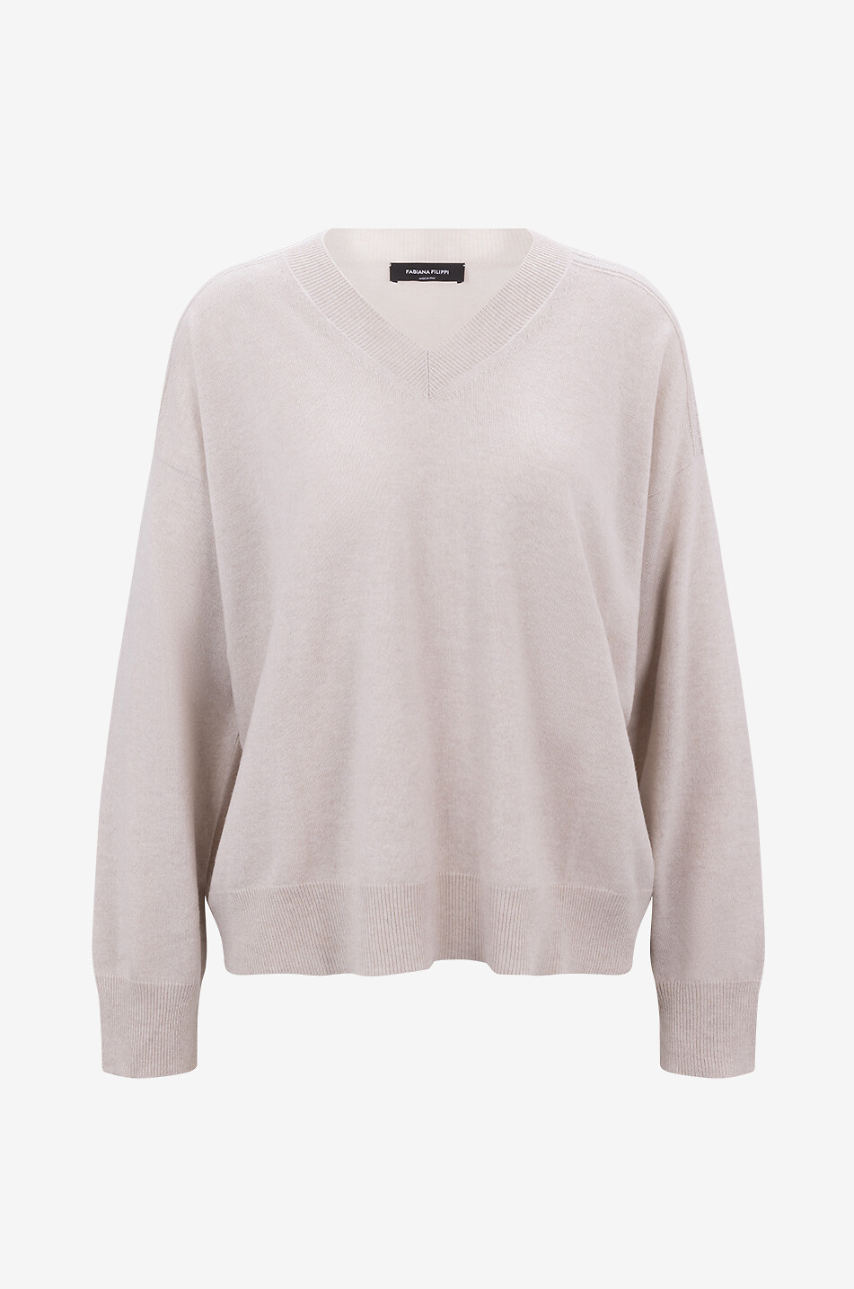 Pull ample en cachemire à col V et détails ajourés aux épaules