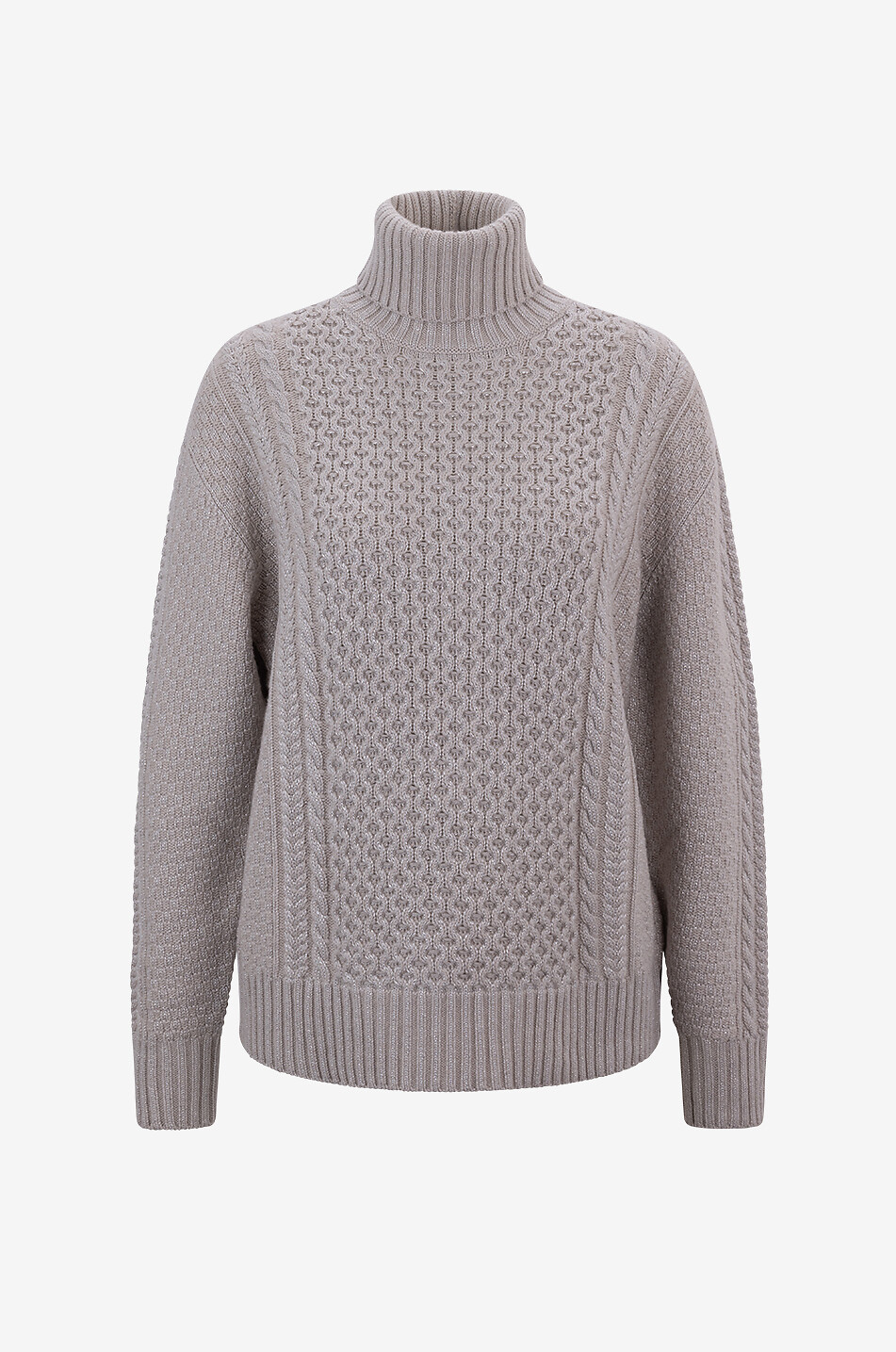 FABIANA FILIPPI Zopfstrick-Rollkragenpullover aus Lurex-Platinum Fisherman Damen Hellbeige 2