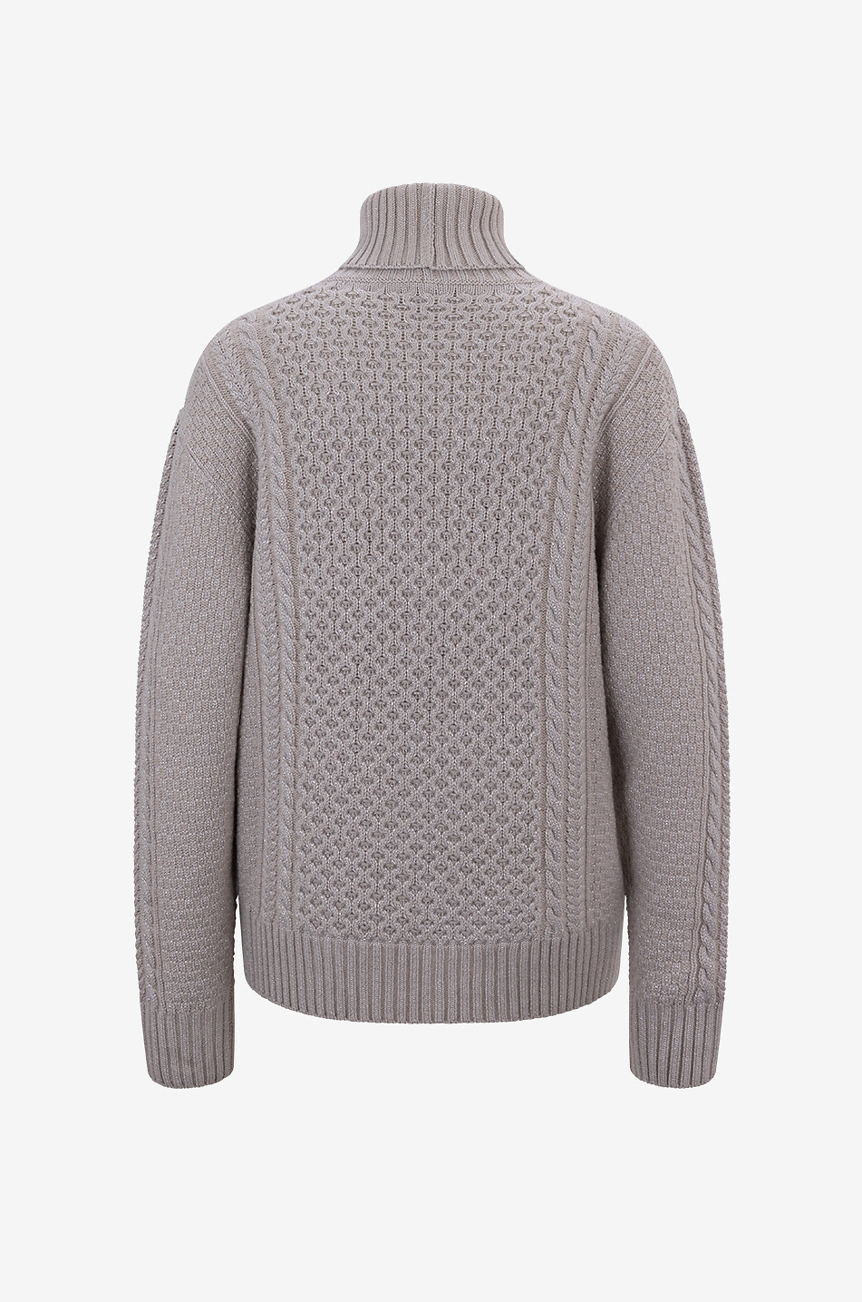 FABIANA FILIPPI Zopfstrick-Rollkragenpullover aus Lurex-Platinum Fisherman Damen Hellbeige 3