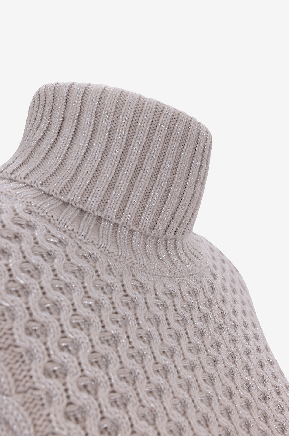 FABIANA FILIPPI Zopfstrick-Rollkragenpullover aus Lurex-Platinum Fisherman Damen Hellbeige 7