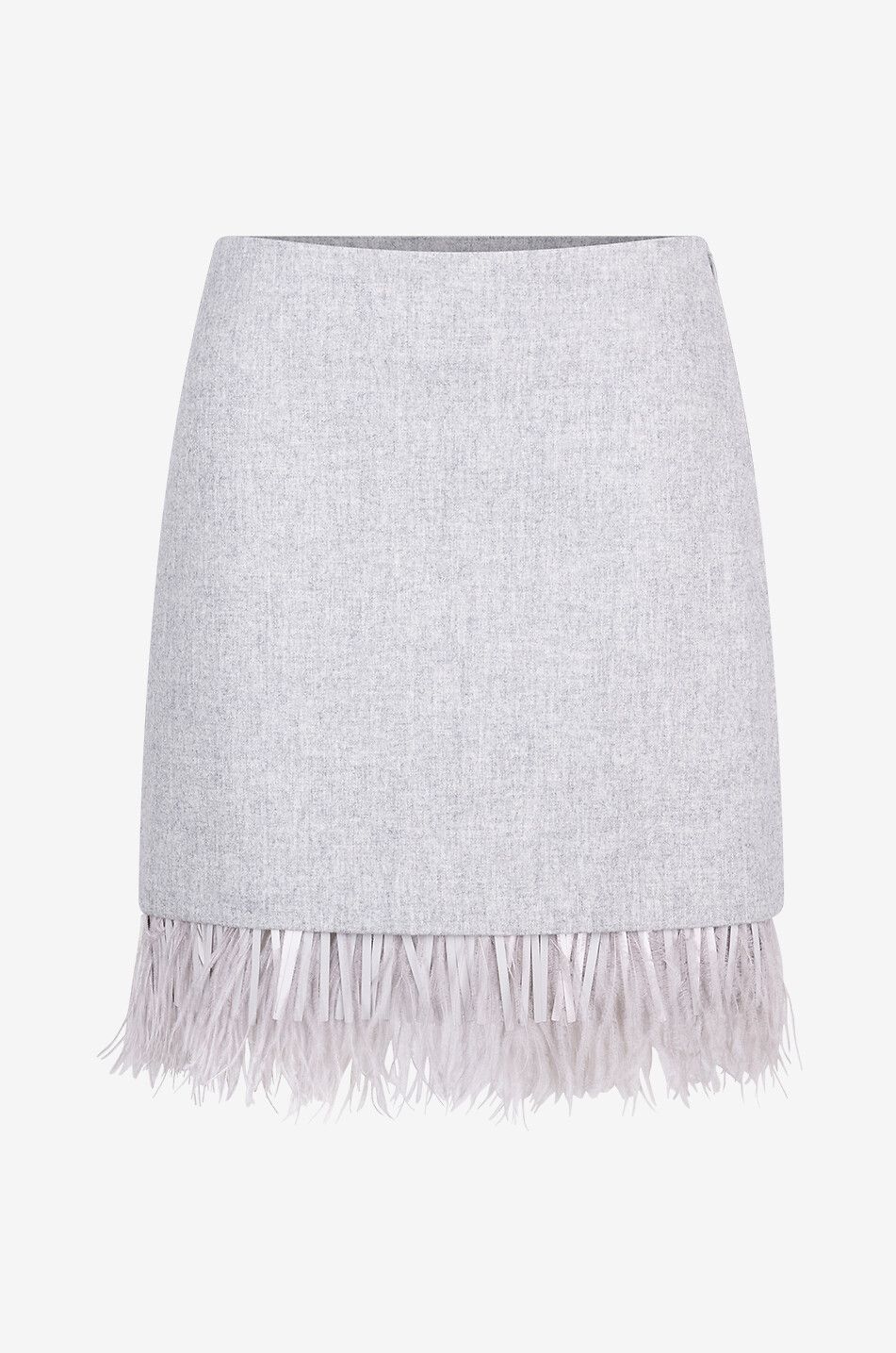 BRUNELLO CUCINELLI Couture flannel miniskirt with removable feather fringing Women LIGHT GREY 1