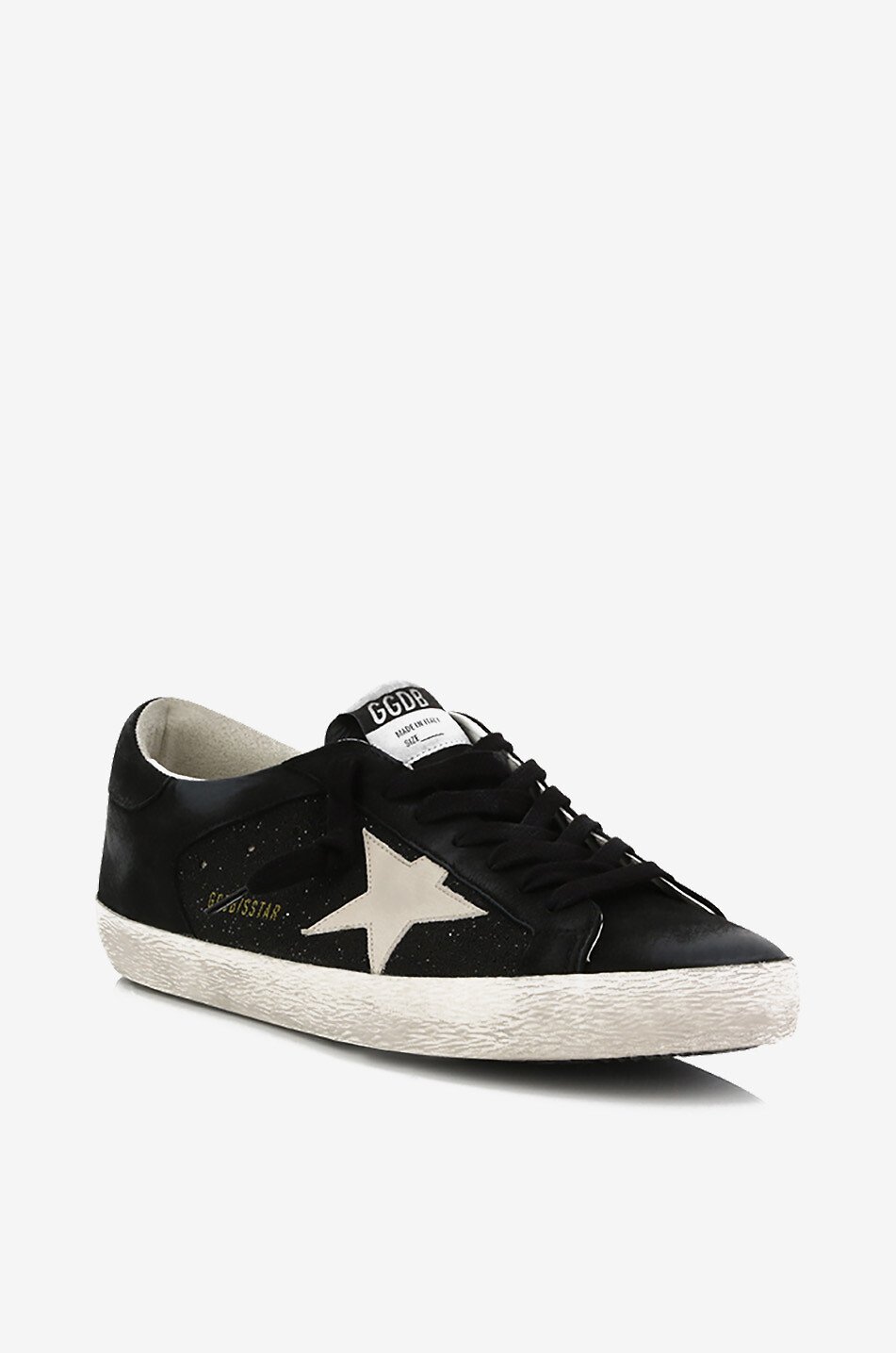 GOLDEN GOOSE Baskets basses en tissu scintillant et nubuck Super-Star Homme NOIR 1