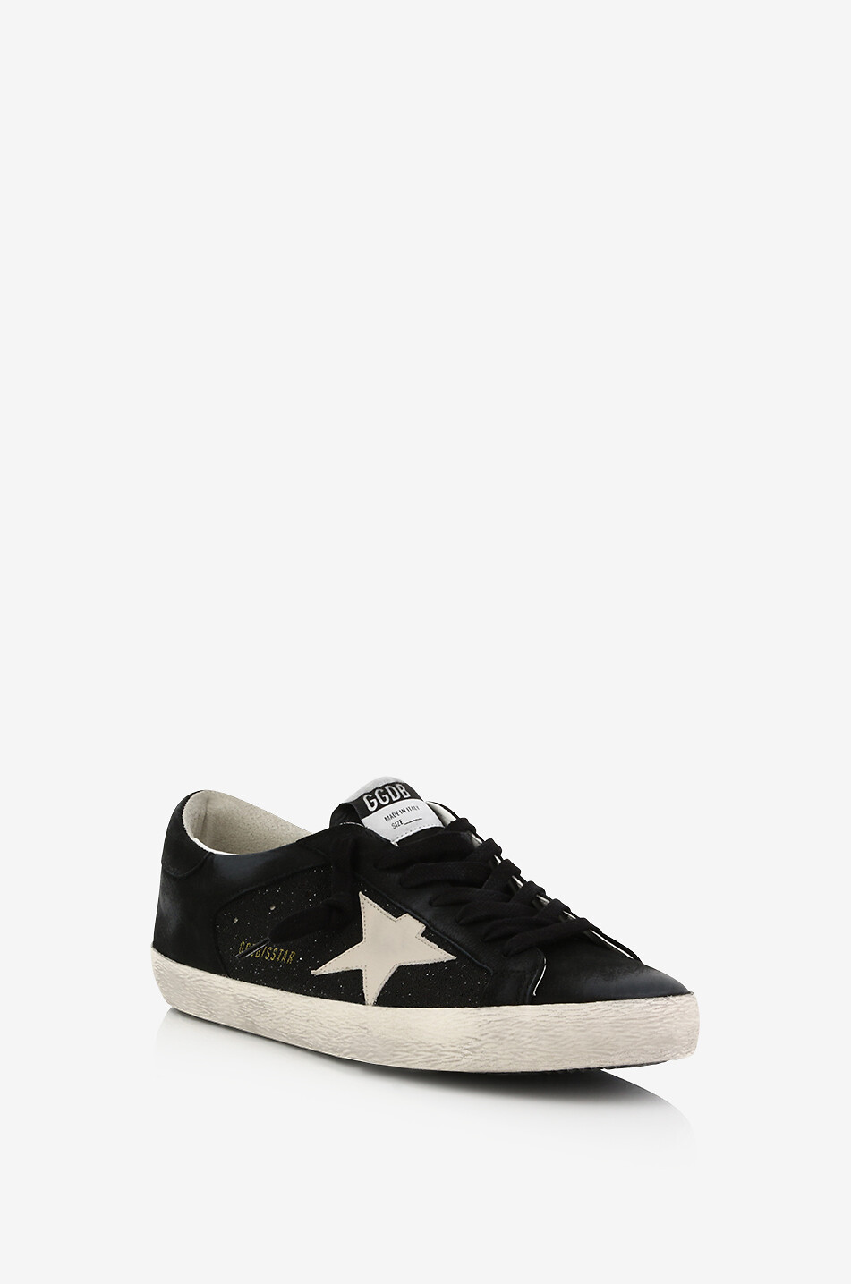 GOLDEN GOOSE Niedrige Sneakers aus Glitterstoff und Nubuk Super-Star Herren SCHWARZ 1