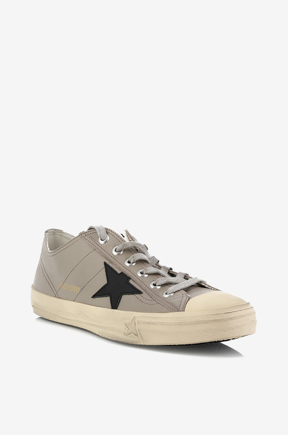 GOLDEN GOOSE V-Star distressed nappa leather low-top lace-up sneakers Men MEDIUM GREY 1