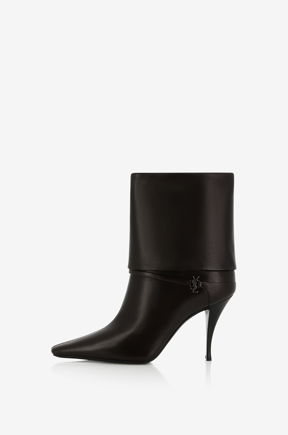 SAINT LAURENT PARIS Bottines à talon aiguille en cuir nappa Ricky 90 Femme MARRON FONCÉ 3