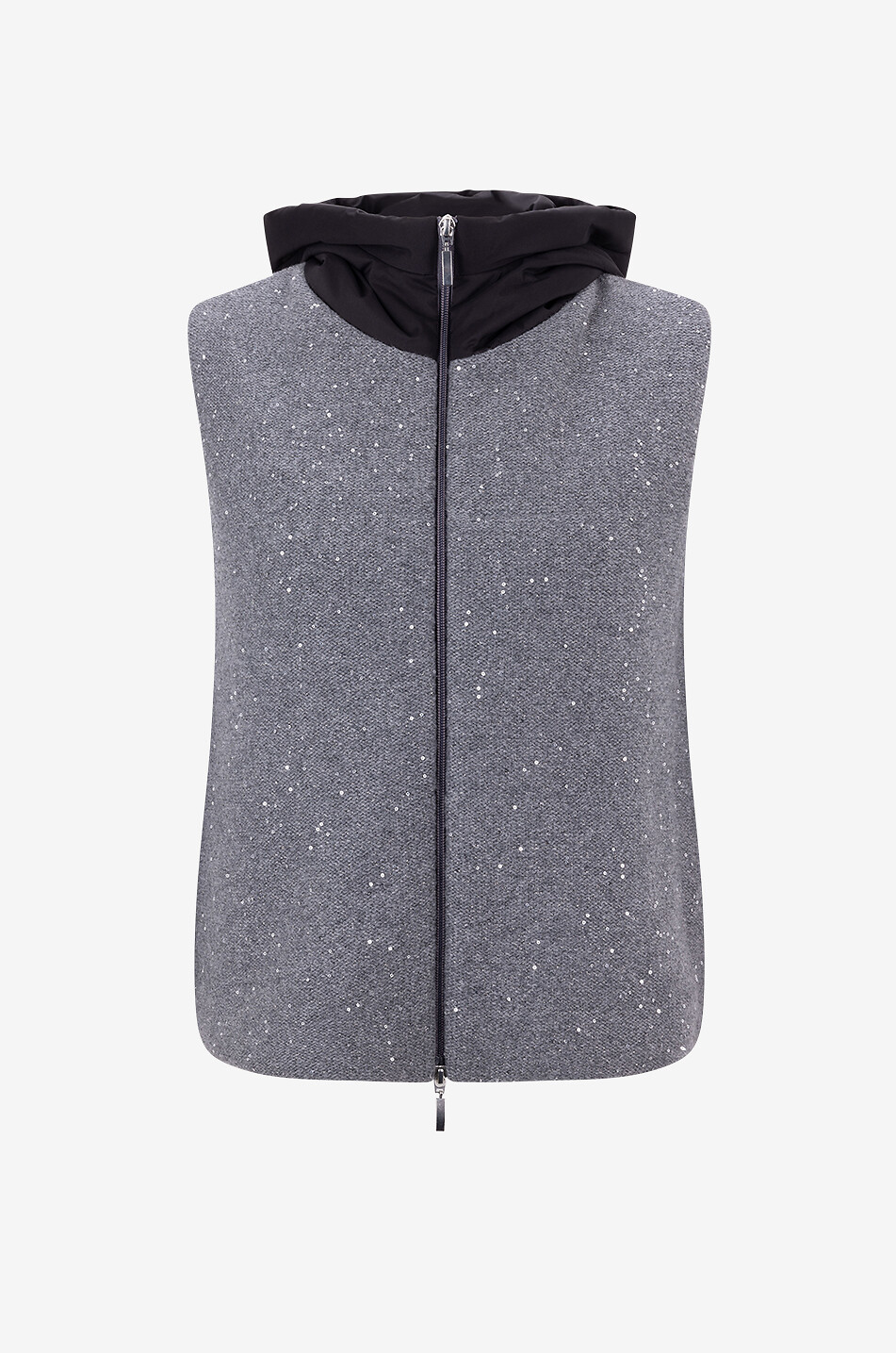 Gilet en maille à sequins et tissu technique à capuche