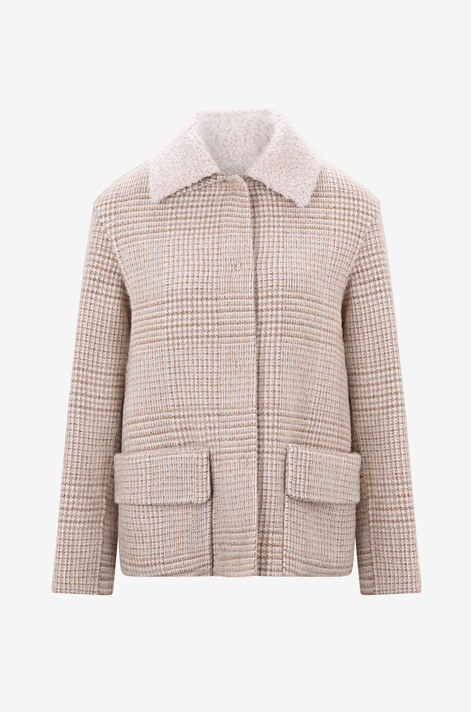 Veste chemise à carreaux et col en fourrure synthtéique