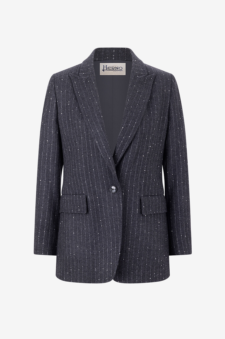 HERNO Blazer en laine droit à rayures milleraie scintillantes Femme GRIS FONCÉ 1