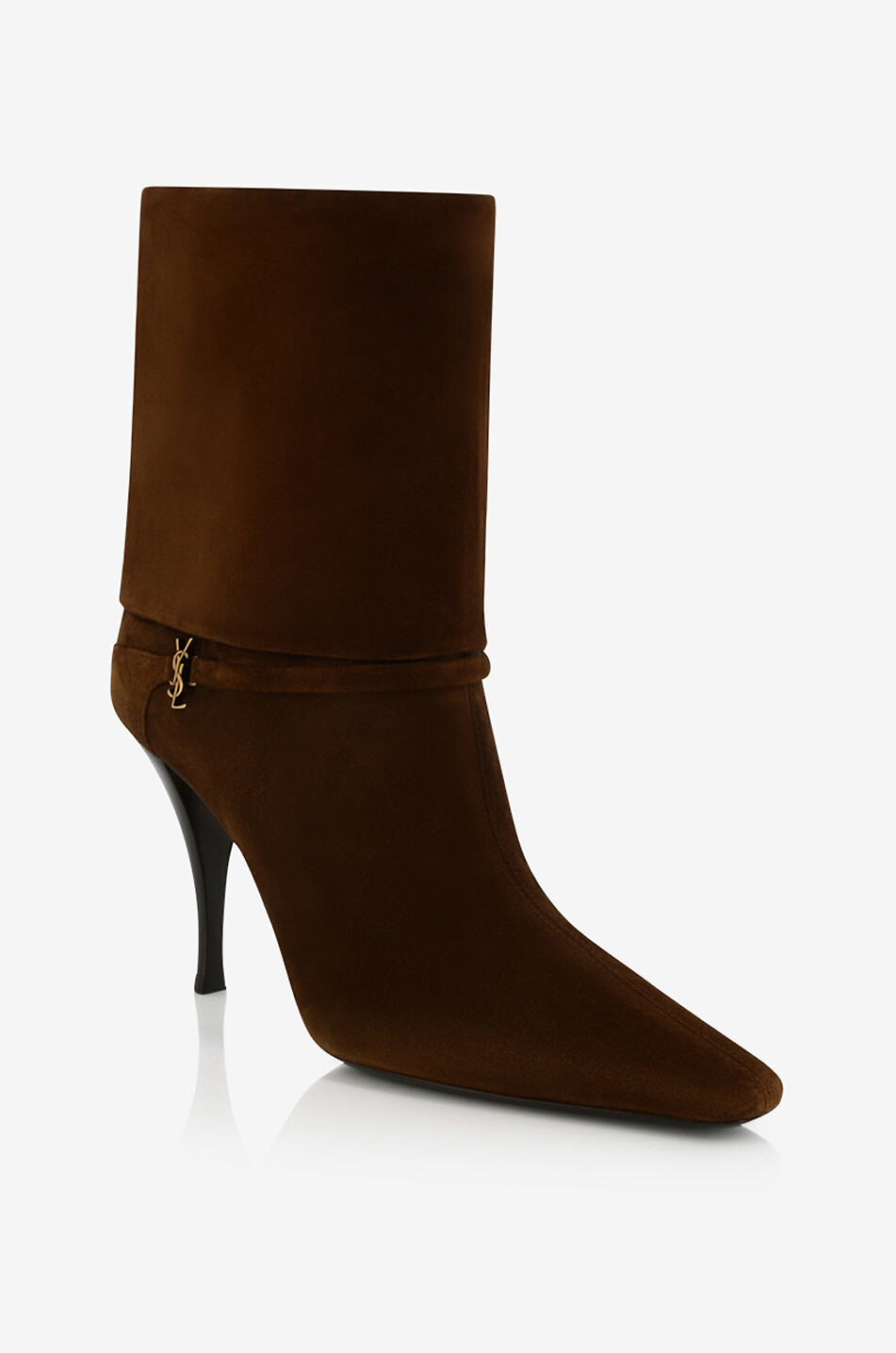 SAINT LAURENT PARIS Bottines à talon aiguille en daim Niki 90 Femme MARRON 1