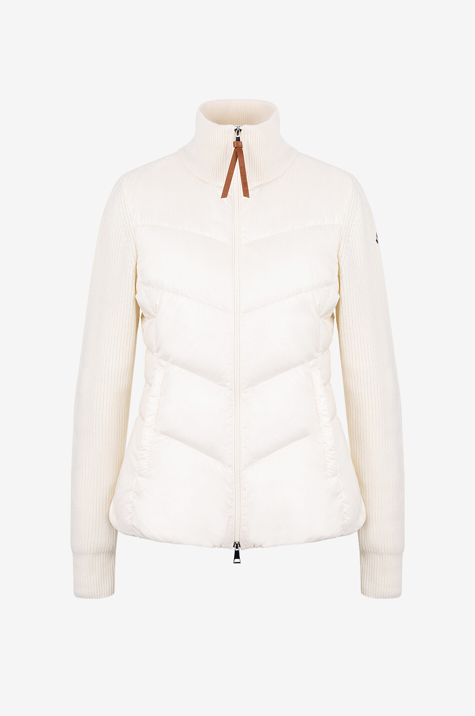 Cinched down jacket with knit sleeves