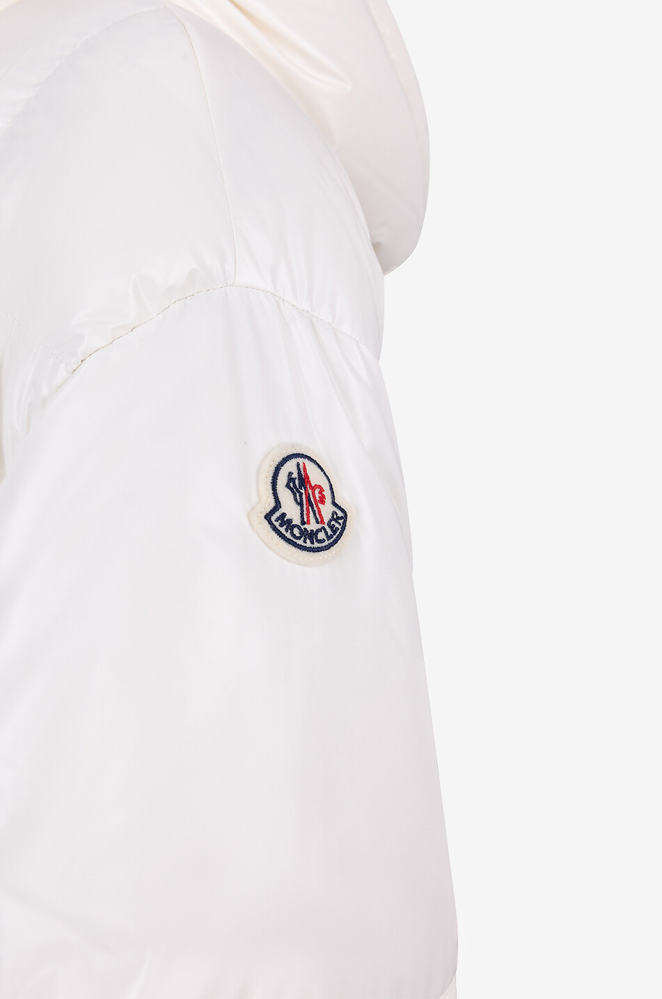 MONCLER Kurze Daunenjacke aus glänzendem Nylon Parana Damen CREMEFARBEN 3