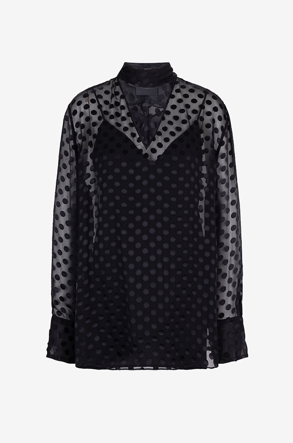 Blouse en satin dévoré à pois et lavallière