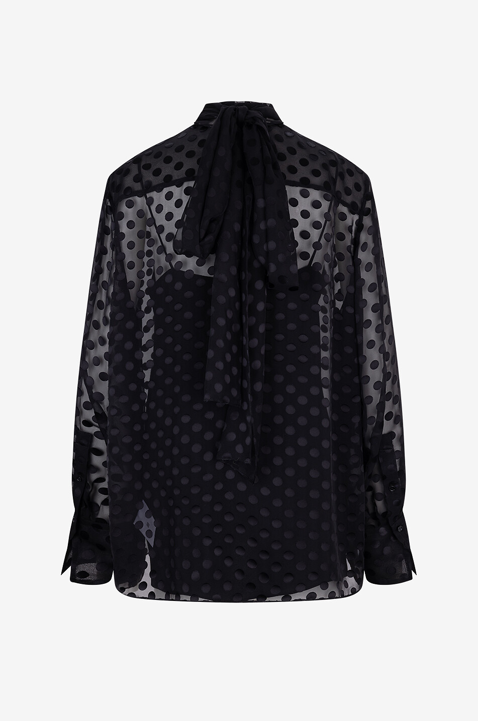 Blouse en satin dévoré à pois et lavallière