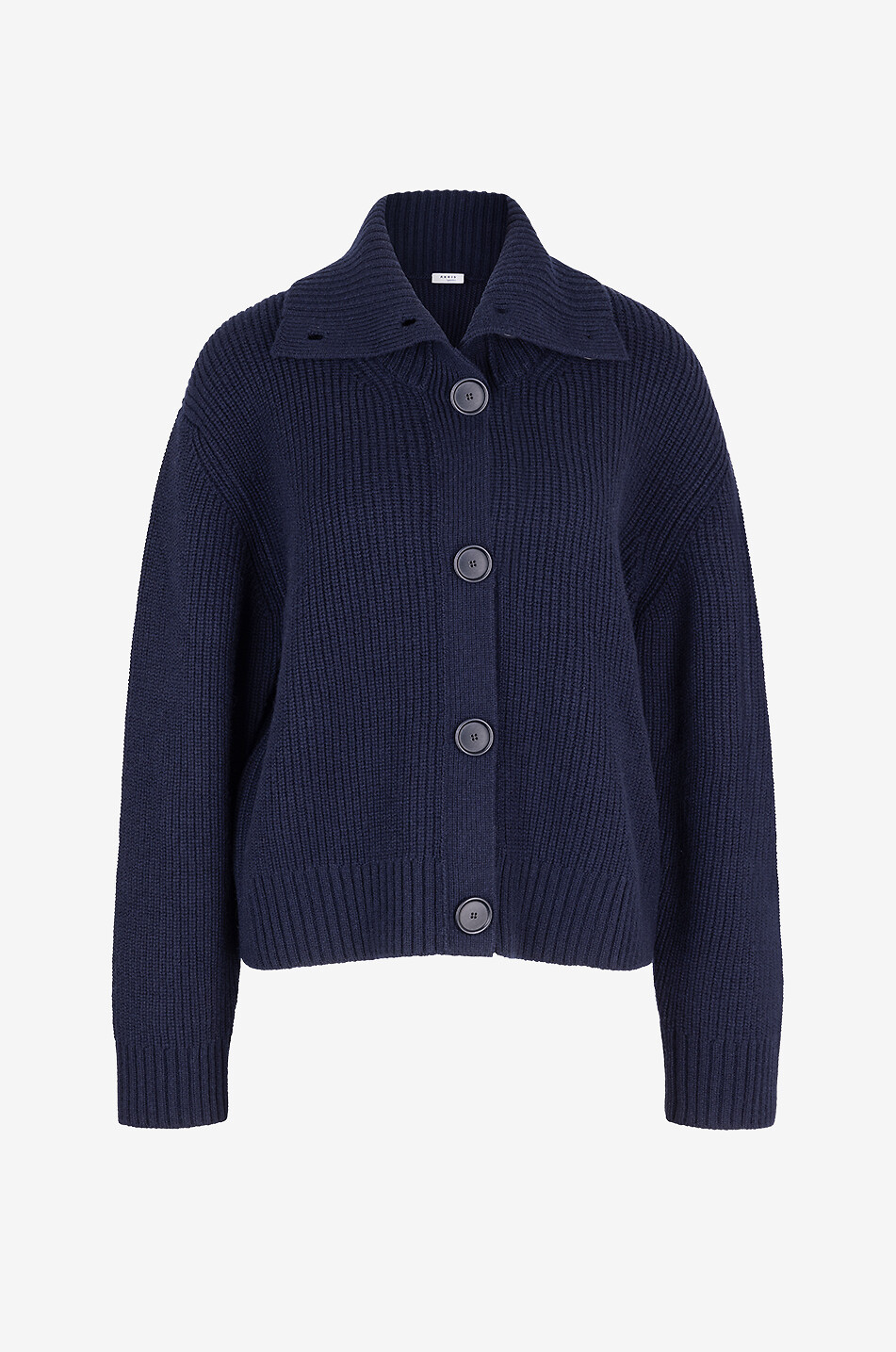 Cardigan côtelé à col montant en laine et cachemire